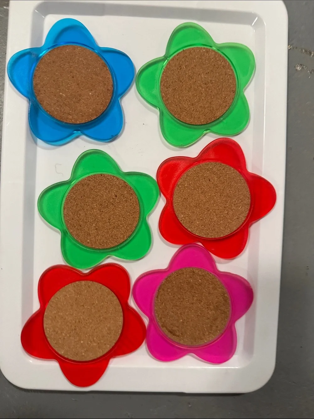 Set of 8 Colorful Flower Cork Coasters - Assorted Bright Shades